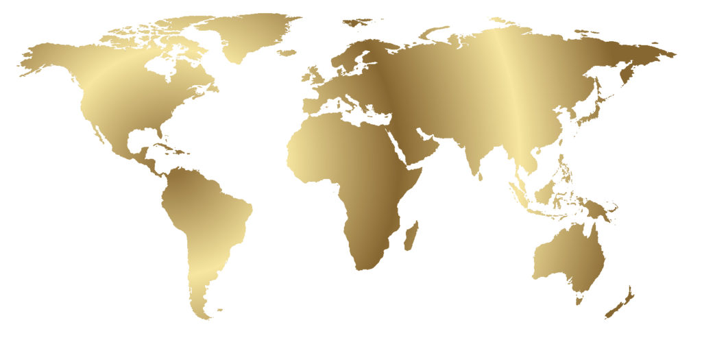 World map in decorative gold foil